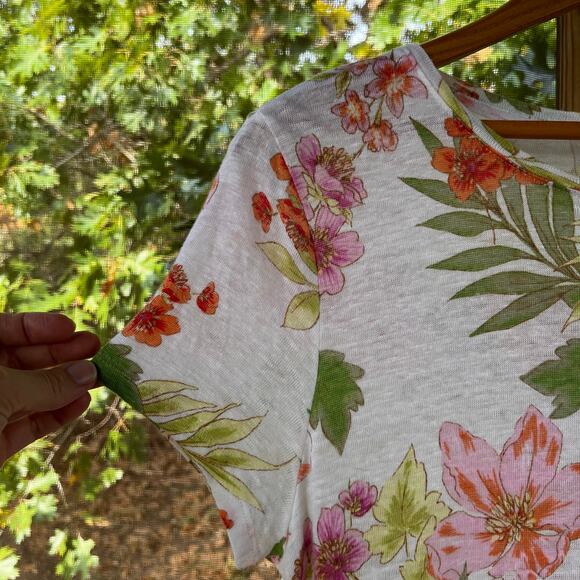 J. Jill Women's 100% Linen Colorful Floral Print Tee Size M - Picture 4 of 9